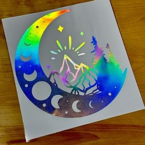 Moon Decal- Silver Holographic Rainbow Spectrum